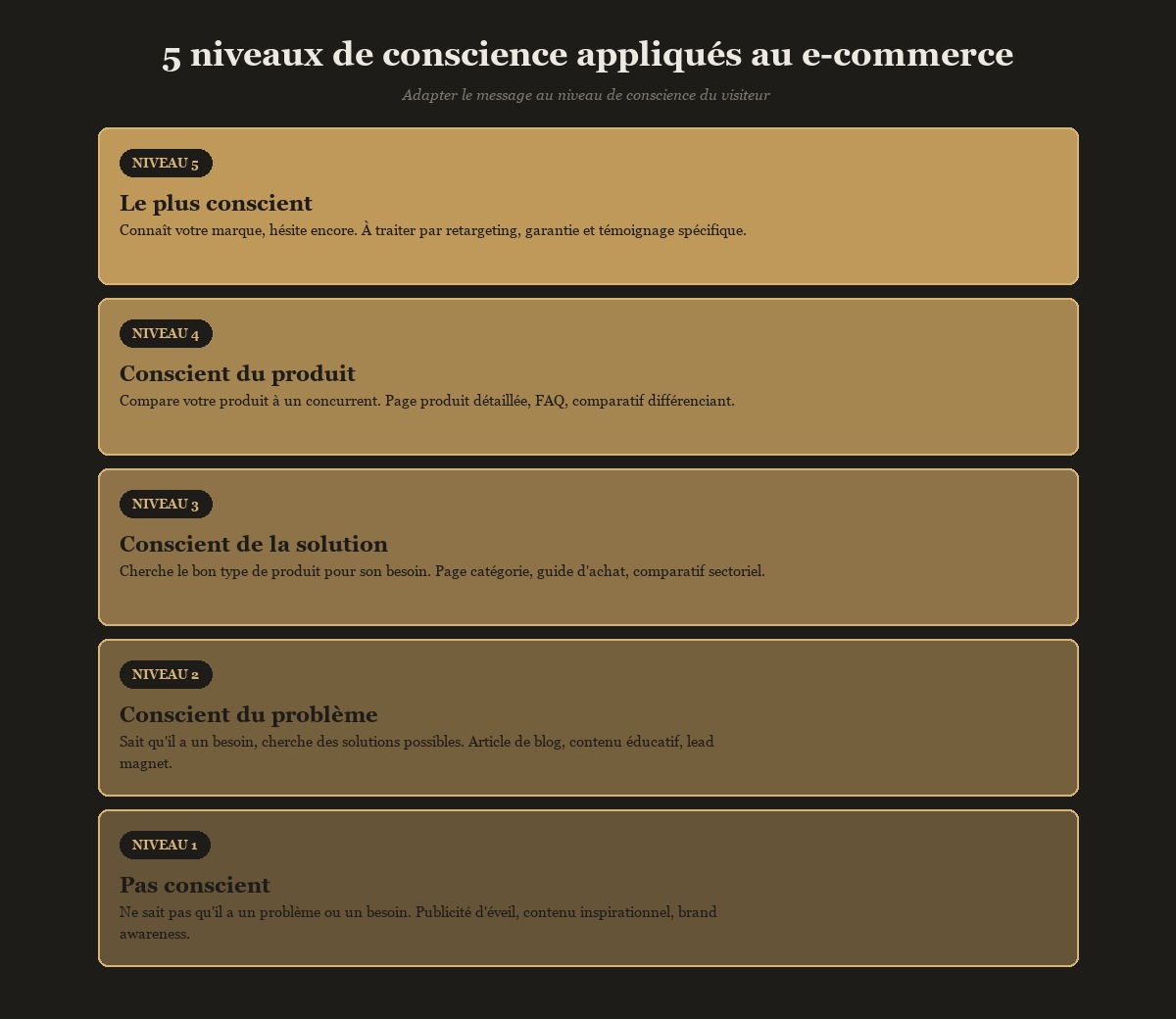 Les 5 niveaux de conscience de Schwartz appliqués au e-commerce