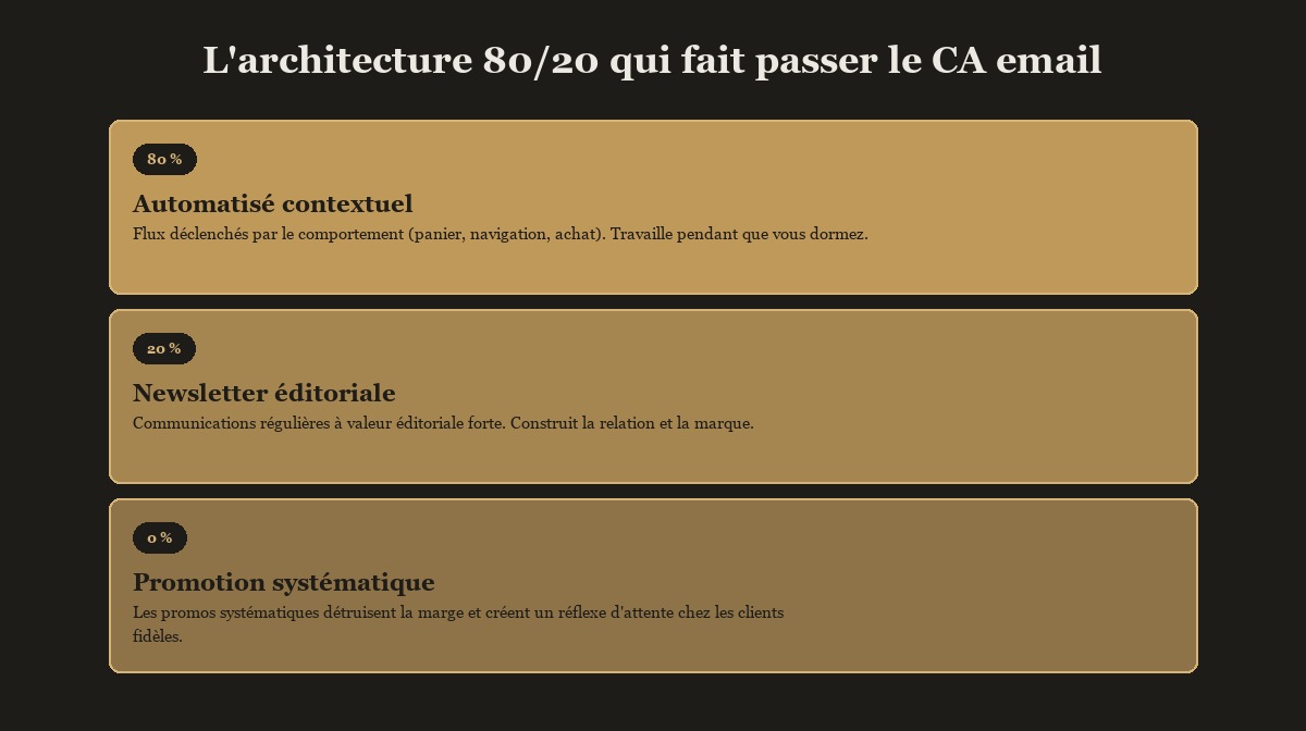 Comparaison : structure email négligée à 10 % de CA vs structure mature à 20-30 % de CA