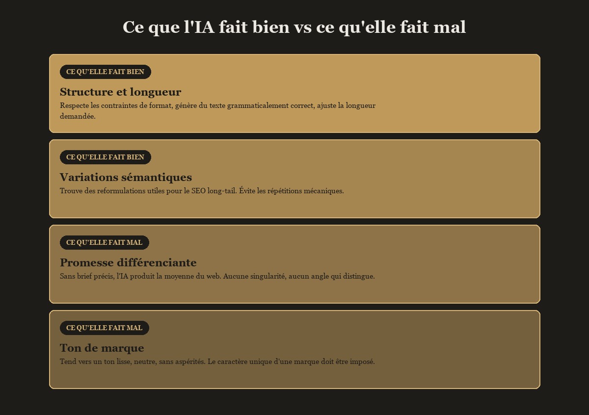 IA et fiches produit : ce qu'elle fait bien vs ce qu'elle fait mal